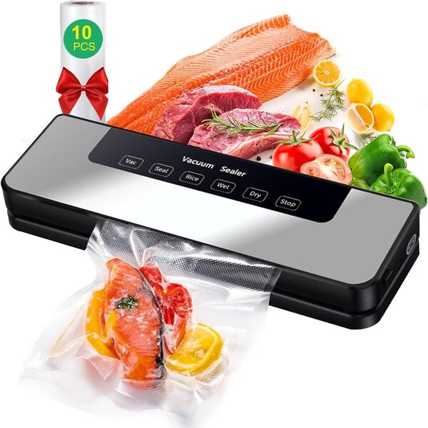 Vacuum Sealer, Hilifix 5-in-1 Auto Food Saver Vacuum Sealer Machine with Powerful Suction, 30MM Longer Seal Food Sealer for Dry and Moist Food Fresh..